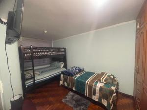 里奧班巴的住宿－Hermosos Departamentos con Vista a los Nevados，一间卧室配有一张床和一台电视。