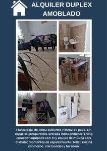 een collage van foto's van een woonkamer en een huis bij Duplex Bosch in Neuquén