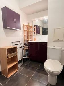 een badkamer met een wit toilet en een wastafel bij Spacious & cosy flat in Massy