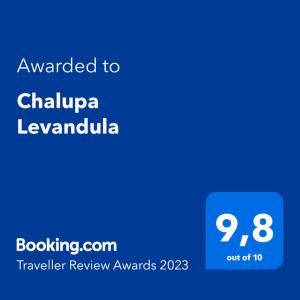 Certifikát, ocenenie alebo iný dokument vystavený v ubytovaní Chalupa Levandula