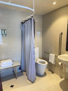 uma casa de banho com um WC e um lavatório em 2 on Whiteleigh and 239 on Lincoln Motel em Christchurch