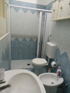ein Bad mit einem WC, einem Waschbecken und einer Dusche in der Unterkunft SALENTO MARE E ARTE in Nardò