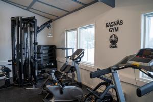 a gym with several treadmills and exercise bikes at Spa Hotel Kasnäs in Kasnäs