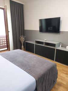 1 dormitorio con 1 cama y TV de pantalla plana en Apartman Stella Rossa, en Palić