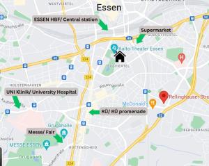 a map showing the location of an intersection at Design Apt. Messe•HBF•Uniklinik in Essen