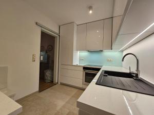 a kitchen with a sink and a counter top at Bella Boltenhagen in Boltenhagen