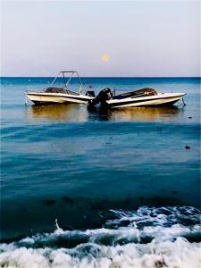 two boats sitting on the water in the ocean at CHADI APARTMENT in Larnaca