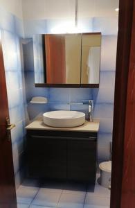 シダリにあるToula's Apartmentsのバスルーム(洗面台、鏡、トイレ付)