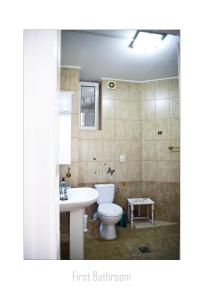 y baño con aseo y lavamanos. en Apartament Dinicu, Brasov, Romania, en Brasov