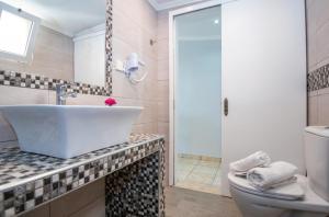 a bathroom with a sink and a toilet and a shower at Salt Lake junior Suites in Alykes