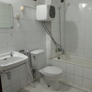 a bathroom with a toilet and a sink at Hotel Pison in Rantepao