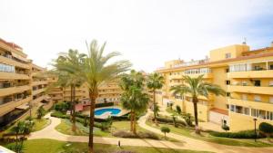 kompleks apartamentów z basenem i palmami w obiekcie Apartamento Las 3P Piscina, Paz y Patio privado w mieście Fuengirola