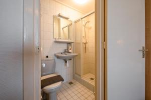 La petite salle de bains est pourvue de toilettes et d'un lavabo. dans l'établissement Hotel Brasserie Rebecca, à De Waal