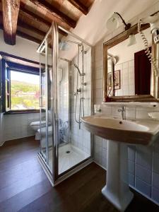a bathroom with a sink and a shower at Relais Oroscopo in Sansepolcro