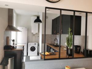 kuchnia ze zlewem i pralką w obiekcie LE PETIT ANGLE APPARTEMENT 2 Pièces, plein centre ville, près de la gare jusqu'à 4 personnes w mieście Bellegarde-sur-Valserine +10 zdjęć
