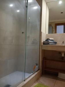 ein Bad mit einer Dusche und einer Glastür in der Unterkunft Apartamento con vistas in El Médano