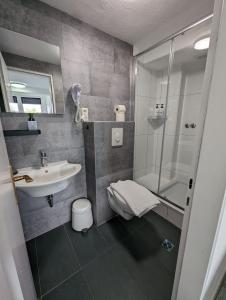y baño con lavabo y ducha. en Hotel Tempelhof - City-Messe-Arena en Colonia