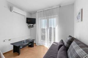 sala de estar con sofá y ventana grande en Apartments Morena, en Novigrad Istria