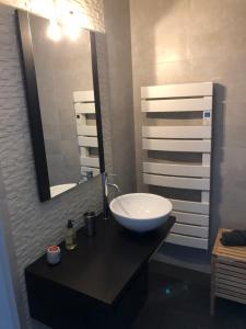 a bathroom with a sink and a mirror at À proximité de Strasbourg in Kilstett