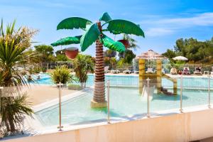 einen Pool in einem Resort mit einer Palme in der Unterkunft Mobile-home Baia in Saint-Raphaël