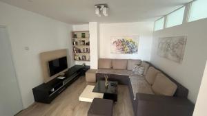 sala de estar con sofá y TV en Eni en Pirot