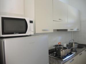 a microwave sitting on top of a refrigerator in a kitchen at Nice flat with terrace in a great spot - Beahost in Bibione