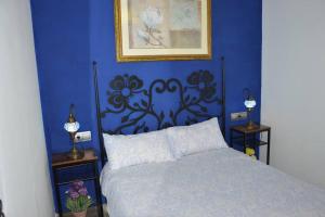 a bedroom with a bed with a blue wall at Centro in Málaga