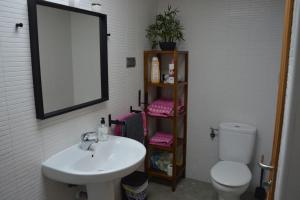 a bathroom with a sink and a toilet and a mirror at Centro in Málaga