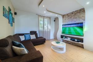 a living room with a couch and a tv at Villa Bravura in Milna