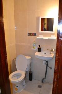 y baño con aseo y lavamanos. en holiday apartment rental, en Meknès