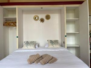 Un pat sau paturi într-o cameră la La Mascotte des thermes de Montbrun les bains