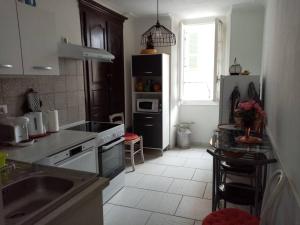 een keuken met een wastafel en een koelkast bij Maison atypique corse in Bastia