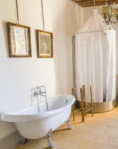 a bathroom with a white tub in a room at La Chanoinesse in Salles-Arbuissonnas