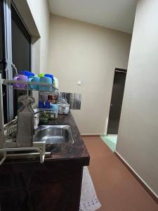 a kitchen with a sink and a counter top at Mahasa Penarik Homestay in Kampong Ru Sepuloh