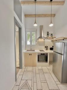 una cucina con frigorifero e lavandino di Nikiforos Boutique apartment a Naxos Chora