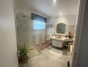 a bathroom with a shower and a sink and a mirror at VILLA JO&SPA Cap d'Agde Excellence Executive Suite "Réservée aux Couples " in Cap d'Agde