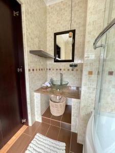 a bathroom with a sink and a mirror at Bougainvillea BNB in Durban