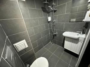 La salle de bains est pourvue de toilettes et d'un lavabo. dans l'établissement İMZA SUİTE, à Istanbul