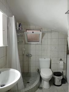een badkamer met een toilet, een douche en een wastafel bij Myilios by Ilios Company in Athene
