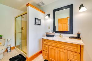 a bathroom with a sink and a shower at New York Retreat - Furnished Deck and Mountain Views in Lanesville