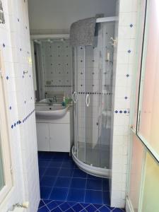 een badkamer met een douche en een wastafel bij Le Camarelle by PortofinoVacanze in Santa Margherita Ligure
