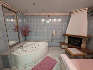 łazienka z dużą wanną i kominkiem w obiekcie Motel DRABEK w Tarnowskich Górach +37 zdjęć