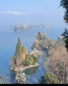 una isla en medio de un cuerpo de agua en Villa Elisa lago e monti, en Carzago della Riviera