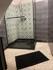 a shower with a glass door in a bathroom at Maison de village Cévenole climatisée à Branoux-Les-Taillades - Gard - #TravellerAwards 2025 in Branoux-les-Taillades +22 photos
