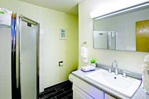 a bathroom with a sink and a mirror at Sitzmark Sports Lodge in Red River +50 photos