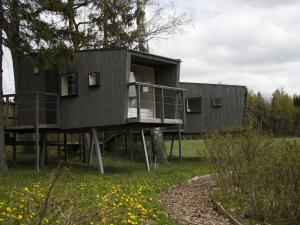 a rendering of a black house in a field at Mornamaa puumaja Pesä 2 in Karksi
