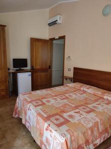 a bedroom with a bed and a desk and a television at Agriturismo Su Solianu in Bari Sardo