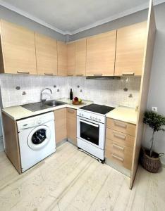 a kitchen with a white stove and a dishwasher at Lemon Tree Suite in Kos Town