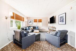 ein Wohnzimmer mit 2 Sofas und einem TV in der Unterkunft East Bay View Annex in Petoskey