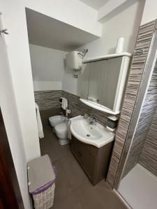 a bathroom with a sink and a toilet and a mirror at B&B La cas' d'Alfonz' in Sulmona